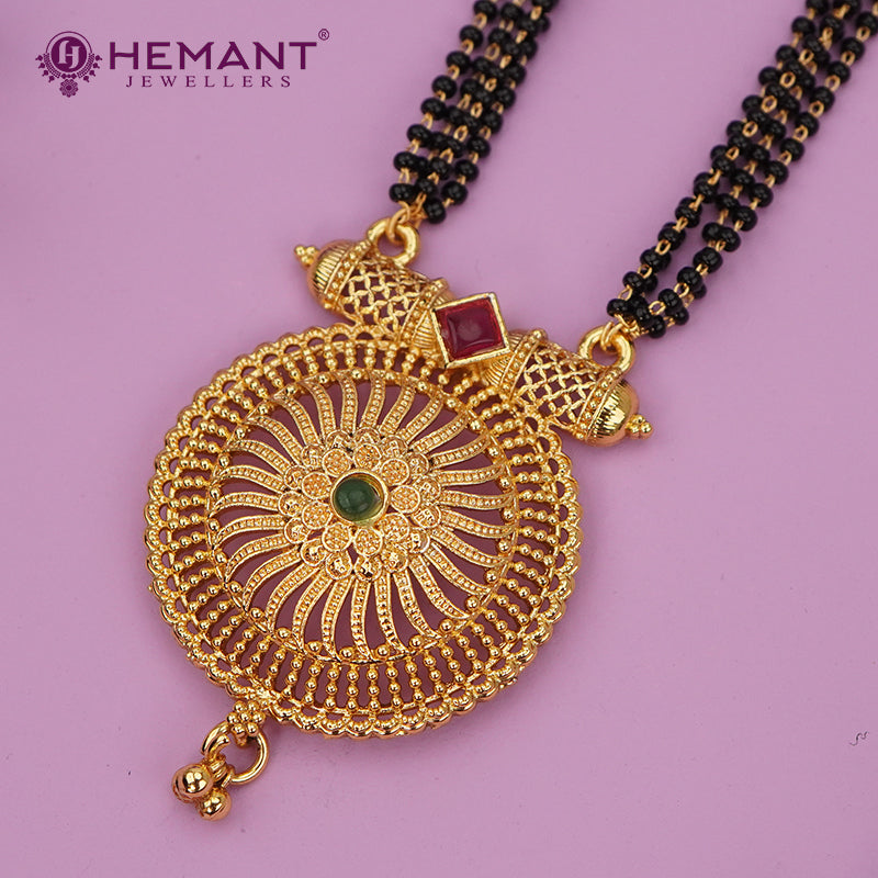 Traditional Antique Gold Finish Long Four Layer Mangalsutra Set Earrings