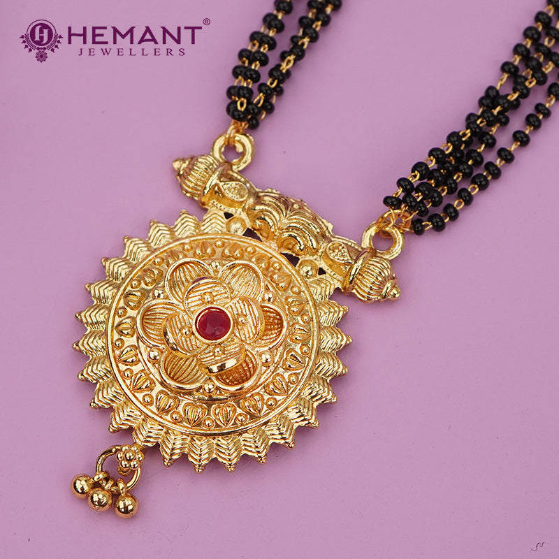 Traditional Antique Gold Finish Long Four Layer Mangalsutra Set Earrings