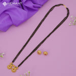 Traditional Antique Gold Finish Long Four Layer Vati Mangalsutra Set with Earrings