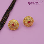 Traditional Antique Gold Finish Long Four Layer Vati Mangalsutra Set with Earrings