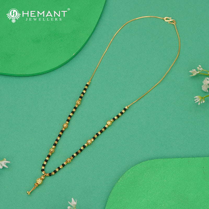 Traditional Black Bead Short Mangalsutra Chain with Spherical Textured Pendant - 4997