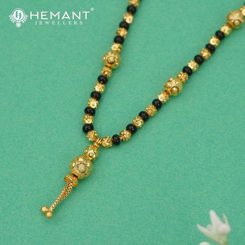 Traditional Black Bead Short Mangalsutra Chain with Spherical Textured Pendant - 4997