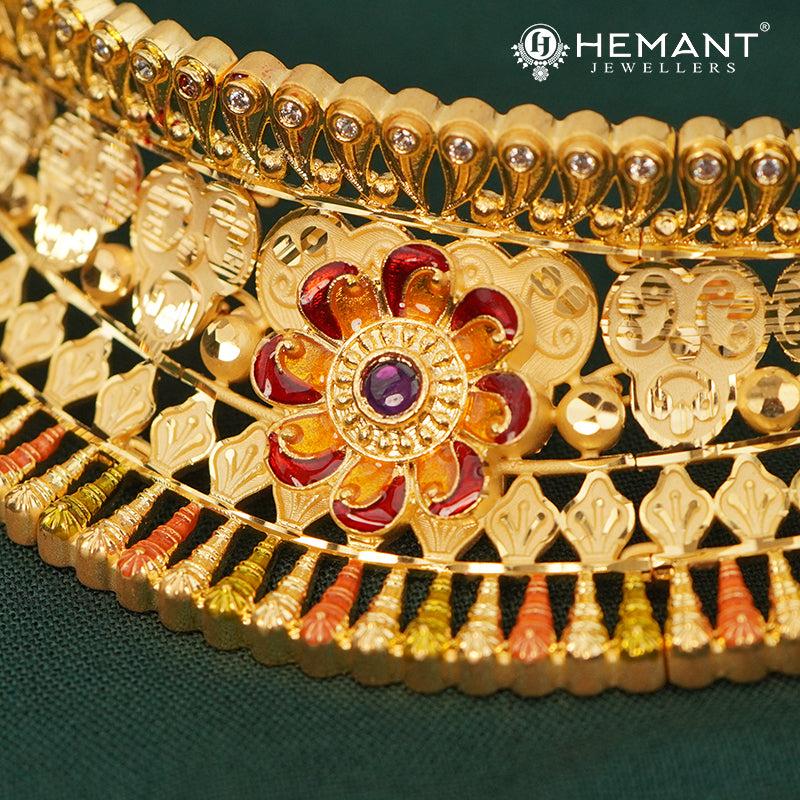 Traditional Forming Gold Kolhapuri Gala-bandh Choker Set with Meenakari - 5334