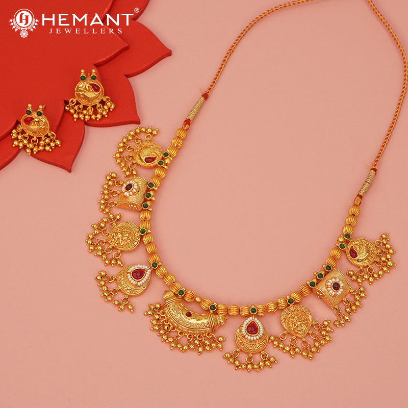 Traditional Geru Finished Peshwai Haar - Kashi Haar with Regal Boat Pendant - 5491