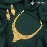 Traditional Kolhapuri Gold Finish Choker Necklace Set with Matching Drop Earrings-5329