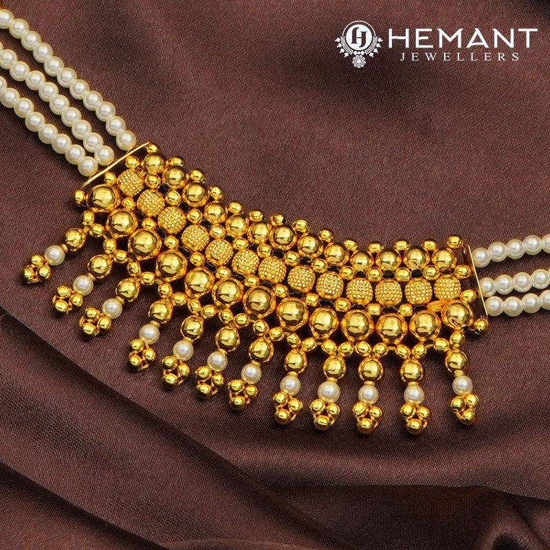 Traditional Maharashtrian Chinchpeti Moti Har Patch Zalar - Pearl Necklace