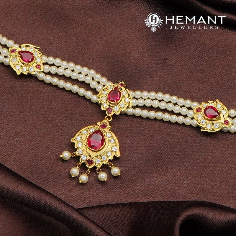 Traditional Maharashtrian Chinchpeti Moti Har Short Double Kamal - Chinchpeti Necklace