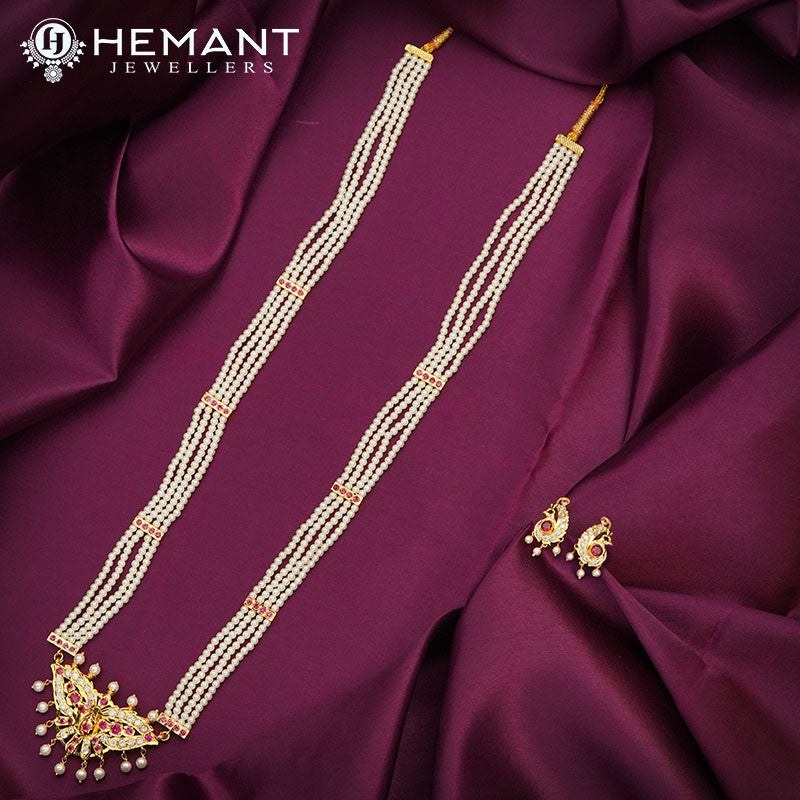 Traditional Maharashtrian Chinchpeti Moti Necklace Long Chinch Peti 4 Line