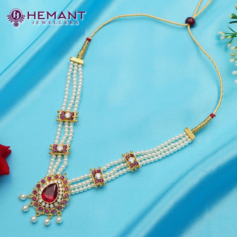 Traditional Maharashtrian Chinchpeti Tanmani Moti Haar Short Gadha Pendal Necklace