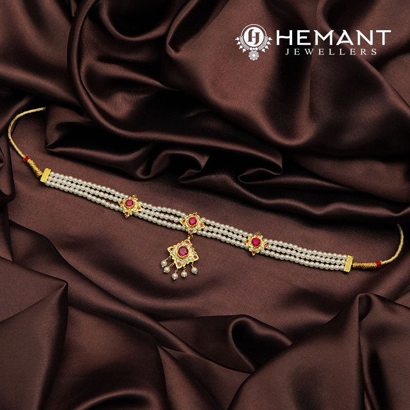 Traditional Maharashtrian Chinchpeti Tanmani Moti Har Short Double Square - Hemant Jewellers