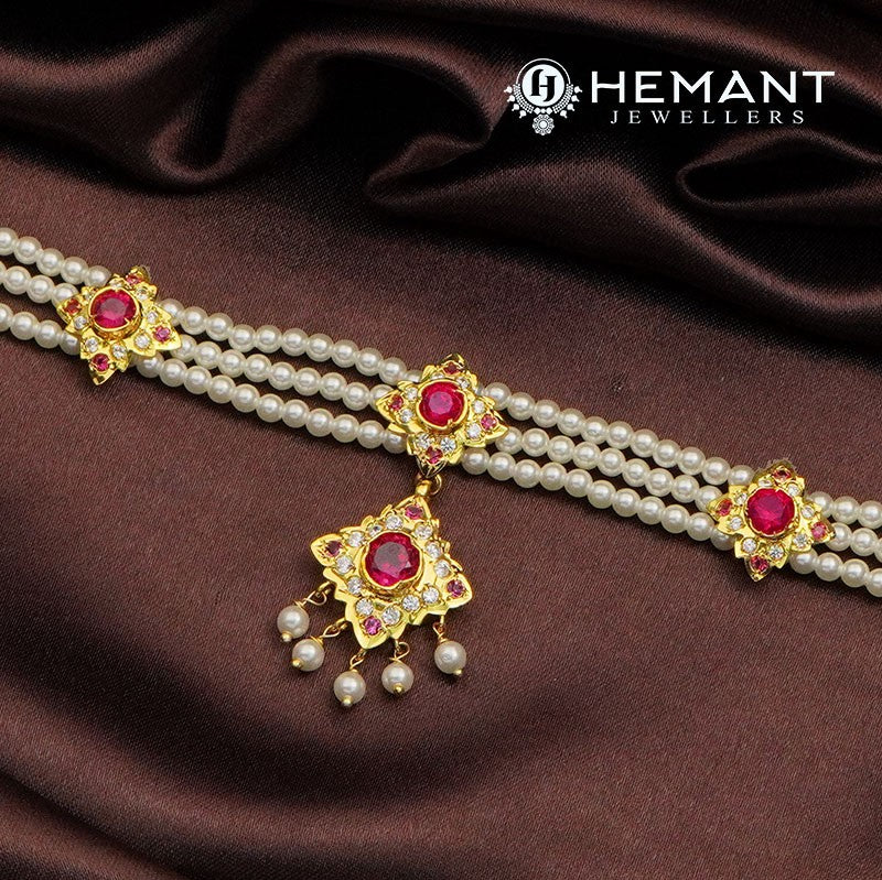 Traditional Maharashtrian Chinchpeti Tanmani Moti Har Short Double Square - Hemant Jewellers