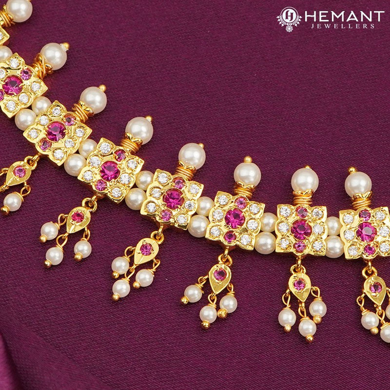 Traditional Maharashtrian Chinchpeti Moti Har 21 Kasturi 9 Stone WT - Chinchpeti Necklace