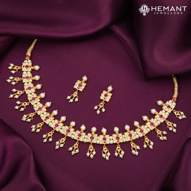 Traditional Maharashtrian Chinchpeti Moti Har 21 Kasturi 9 Stone WT - Chinchpeti Necklace