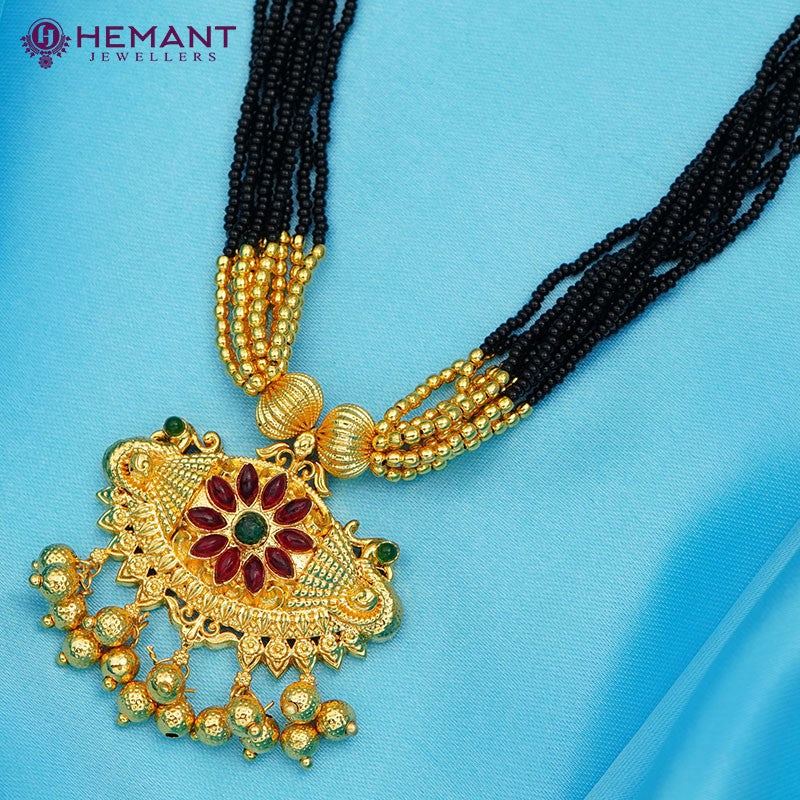 Traditional Maharashtrian Kolhapuri Mangalsutra 12 Mani Damaru Mor