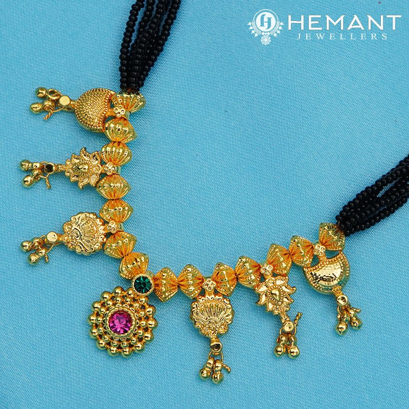 Traditional Maharashtrian Kolhapuri Mangalsutra 3 Saj Pan Small Saj 3-0