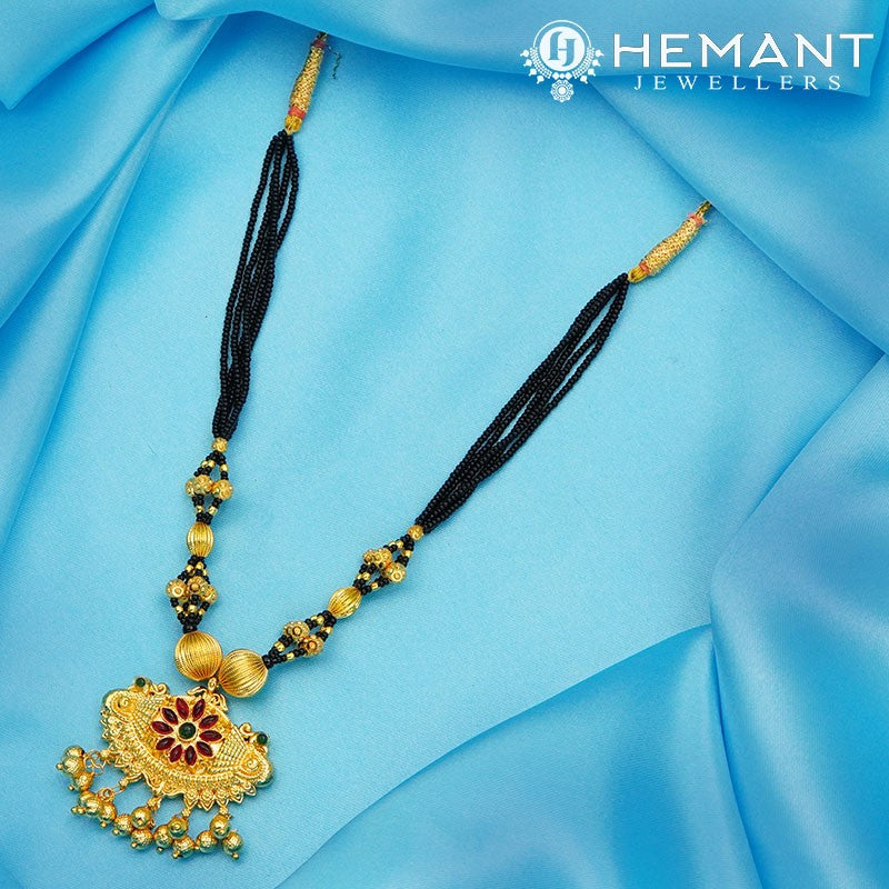 Traditional Maharashtrian Kolhapuri Mangalsutra 5 MM Dot Gattha Damaru Mor