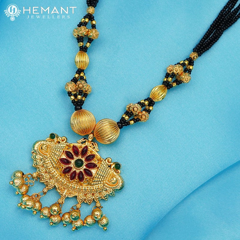 Traditional Maharashtrian Kolhapuri Mangalsutra 5 MM Dot Gattha Damaru Mor