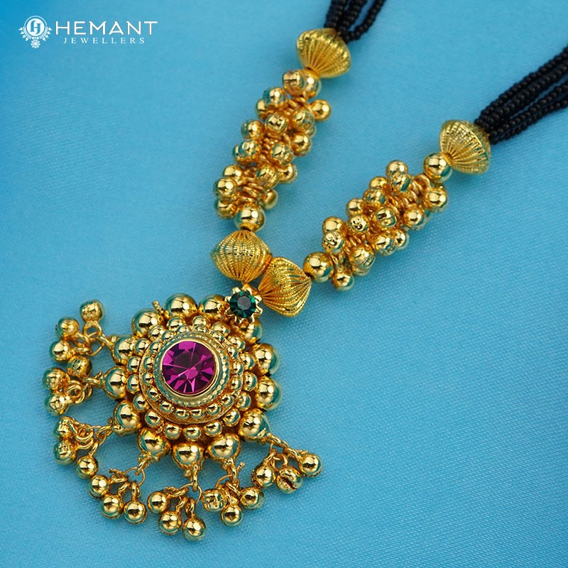 Traditional Maharashtrian Kolhapuri Mangalsutra Big Ghas Saj 0-2-5 Ghas Long