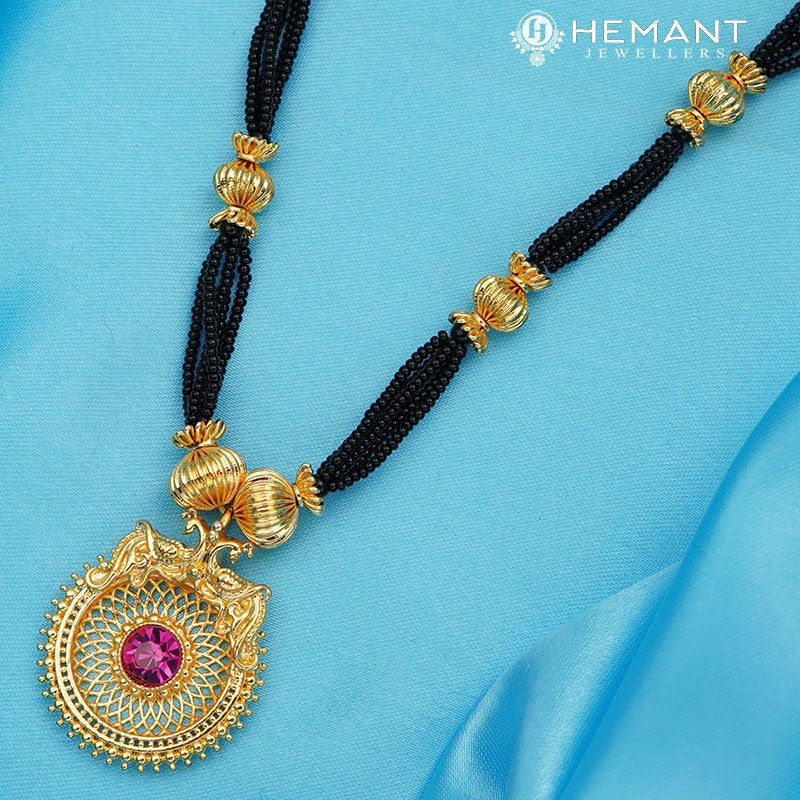 Traditional Maharashtrian Kolhapuri Mangalsutra Copper Cap Peacock