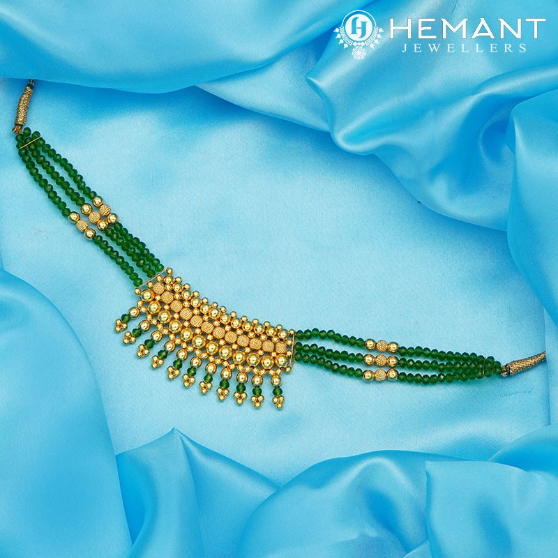 Traditional Maharashtrian Kolhapuri Mangalsutra Patch Zalar Green