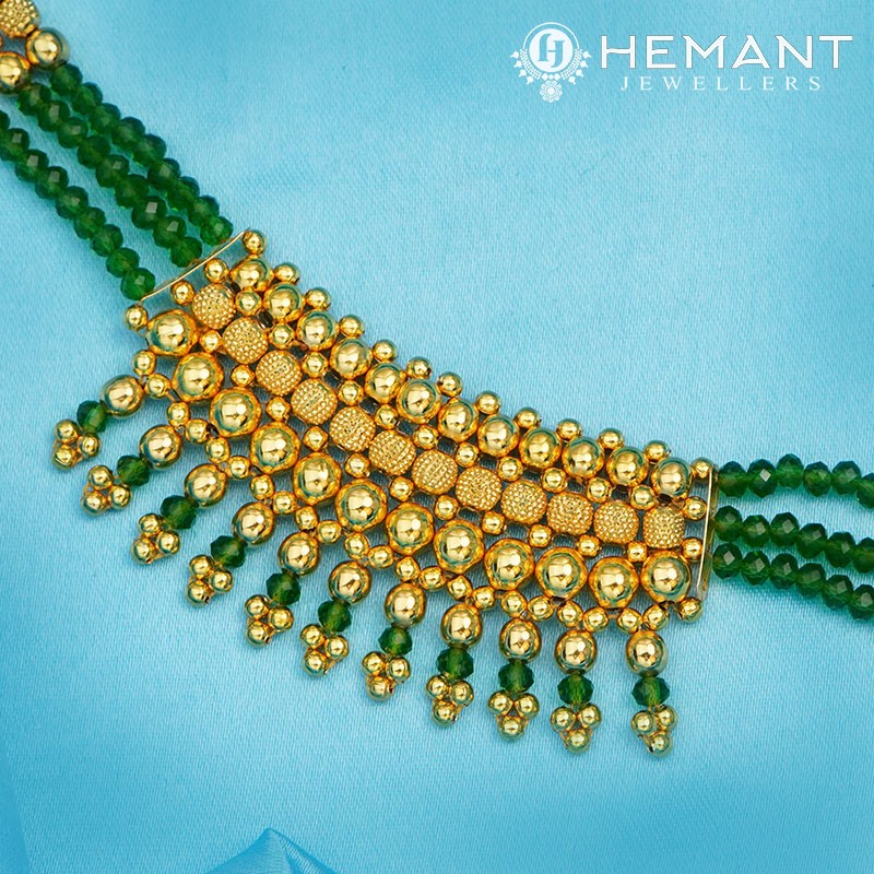 Traditional Maharashtrian Kolhapuri Mangalsutra Patch Zalar Green