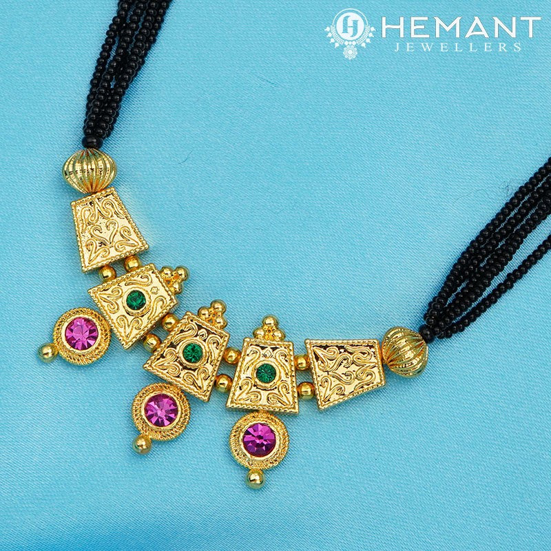 Traditional Maharashtrian Kolhapuri Mangalsutra Plain 3 Antique Peti