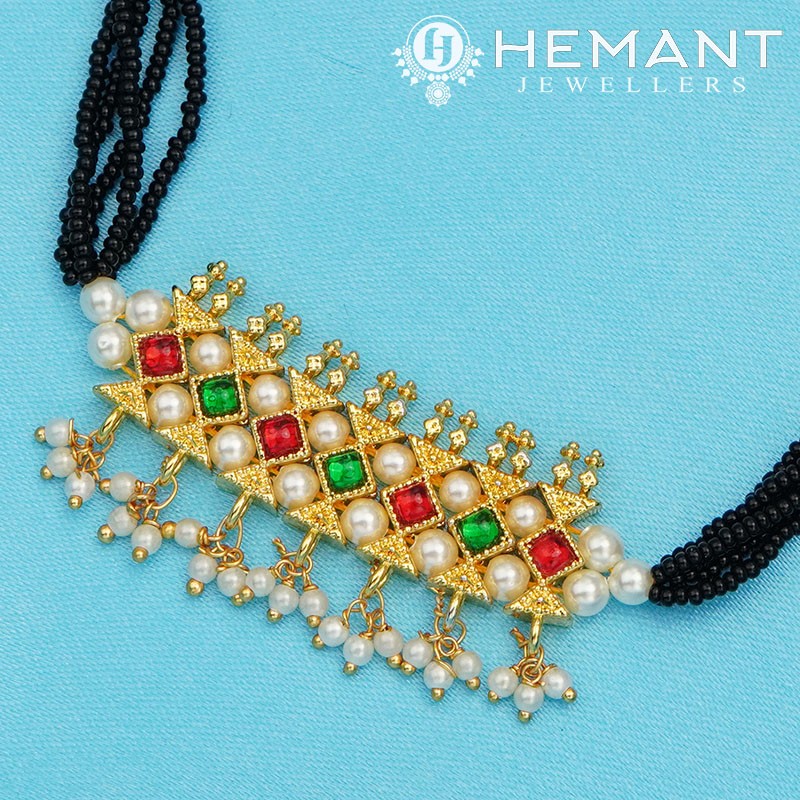 Traditional Maharashtrian Kolhapuri Mangalsutra Plain 7 X Stone Moti