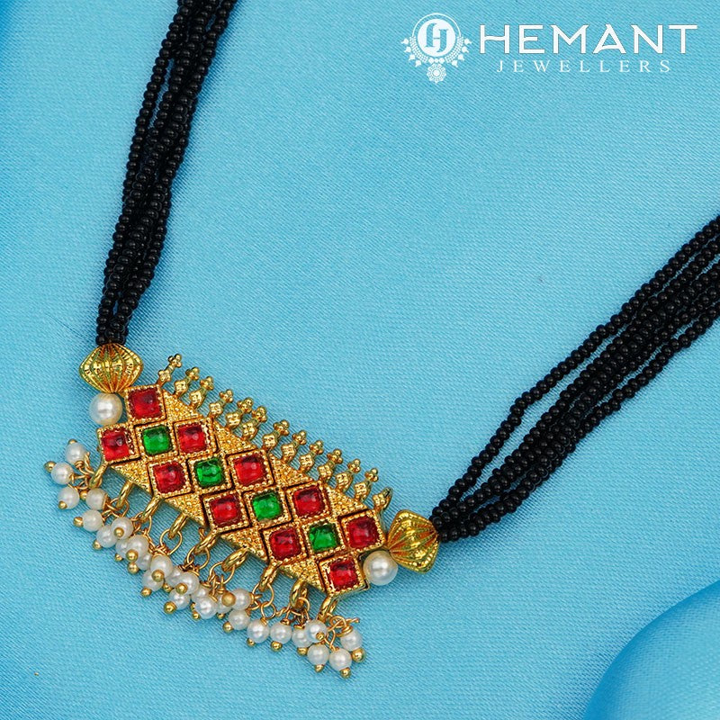 Traditional Maharashtrian Kolhapuri Mangalsutra Plain 9 X+Square Stone Moti