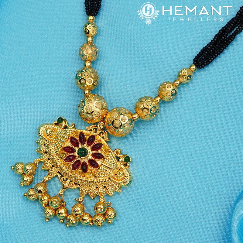 Traditional Maharashtrian Kolhapuri Mangalsutra Utar Dot Damaru Mor