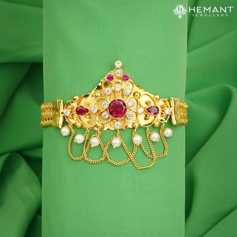 Traditional Maharashtrian Kolhapuri Micro Gold Plated Baju Band AD Patra