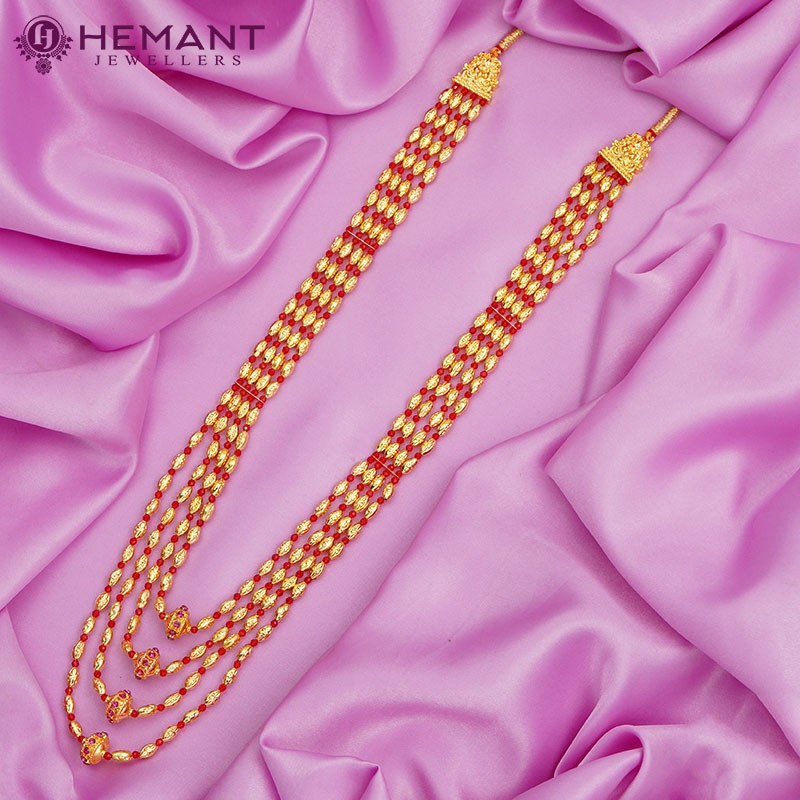 Traditional Maharashtrian Kolhapuri Micro Gold Plated Bor Naxi Mala 4 Line