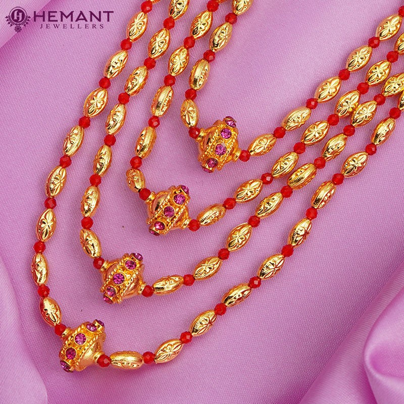 Traditional Maharashtrian Kolhapuri Micro Gold Plated Bor Naxi Mala 4 Line