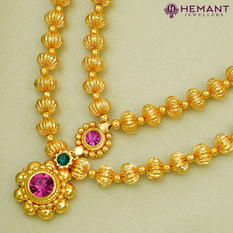 Traditional Maharashtrian Kolhapuri Micro Gold Plated Jijamata Har Double Pendal