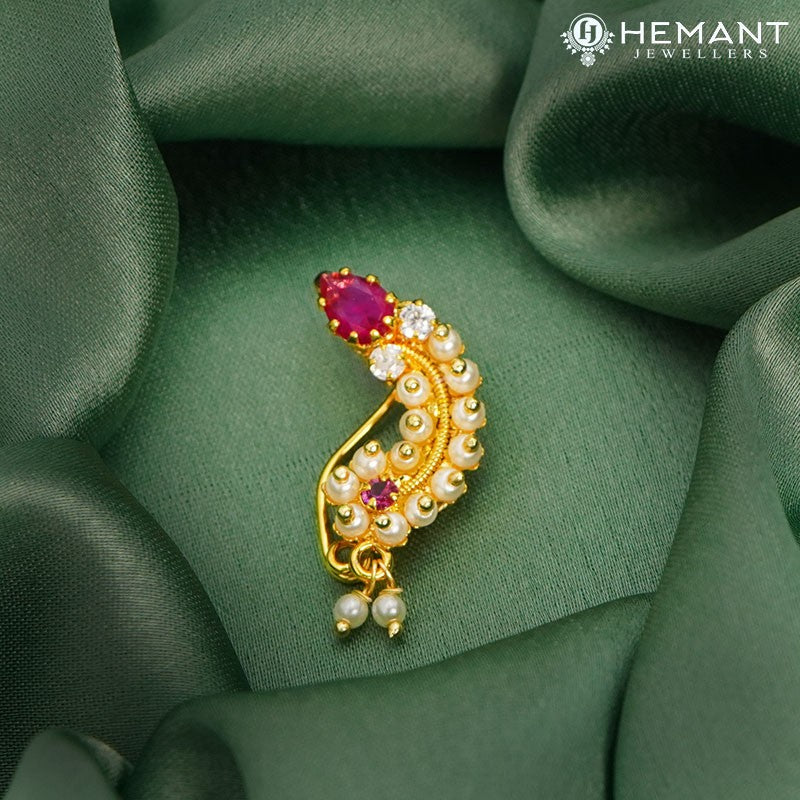 Traditional Maharashtrian Kolhapuri Micro Gold Plated Nath A (Nose Pin)