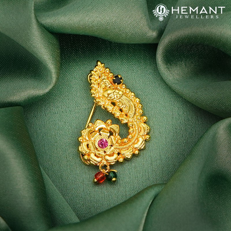 Traditional Maharashtrian Kolhapuri Micro Gold Plated Nath Golden B Peacock (Nose Pin)