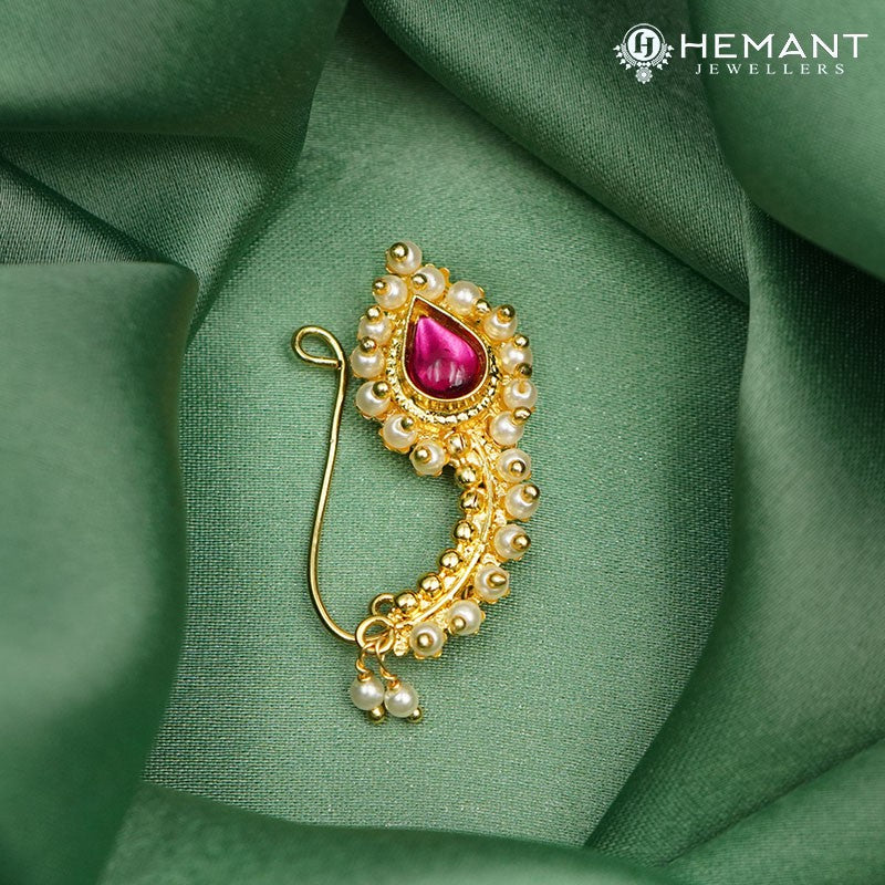 Traditional Maharashtrian Kolhapuri Micro Gold Plated Nath L(Nose Pin)