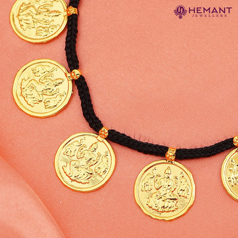 Traditional Maharashtrian Kolhapuri Micro Gold Plated Putali Har 11 Coin Black Small