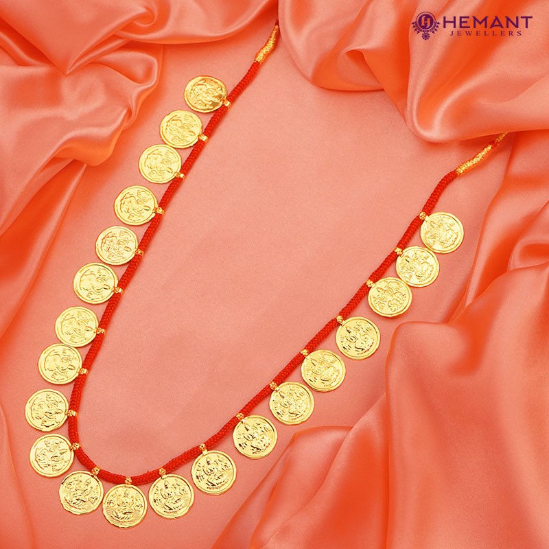 Traditional Maharashtrian Kolhapuri Micro Gold Plated Putali Har 21 Coin Red Small