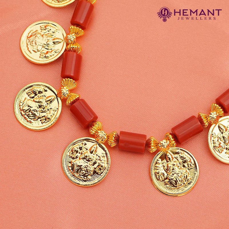 Traditional Maharashtrian Kolhapuri Micro Gold Plated Putali Har 25 Coin Powala (with earrings)