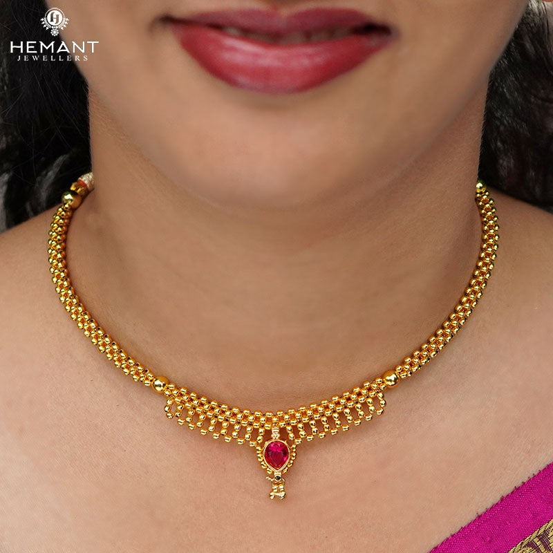 Traditional Maharashtrian Kolhapuri Micro Gold Plated Thushi Panadi Shatkon Half Zalar