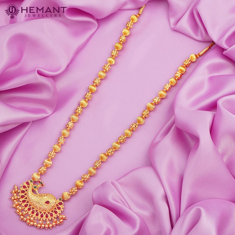 Traditional Maharashtrian Kolhapuri Micro Gold Plated Topra Mala Peacock Paan Pendal Long