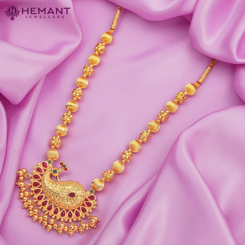 Traditional Maharashtrian Kolhapuri Micro Gold Plated Topra Mala Peacock Paan Pendal