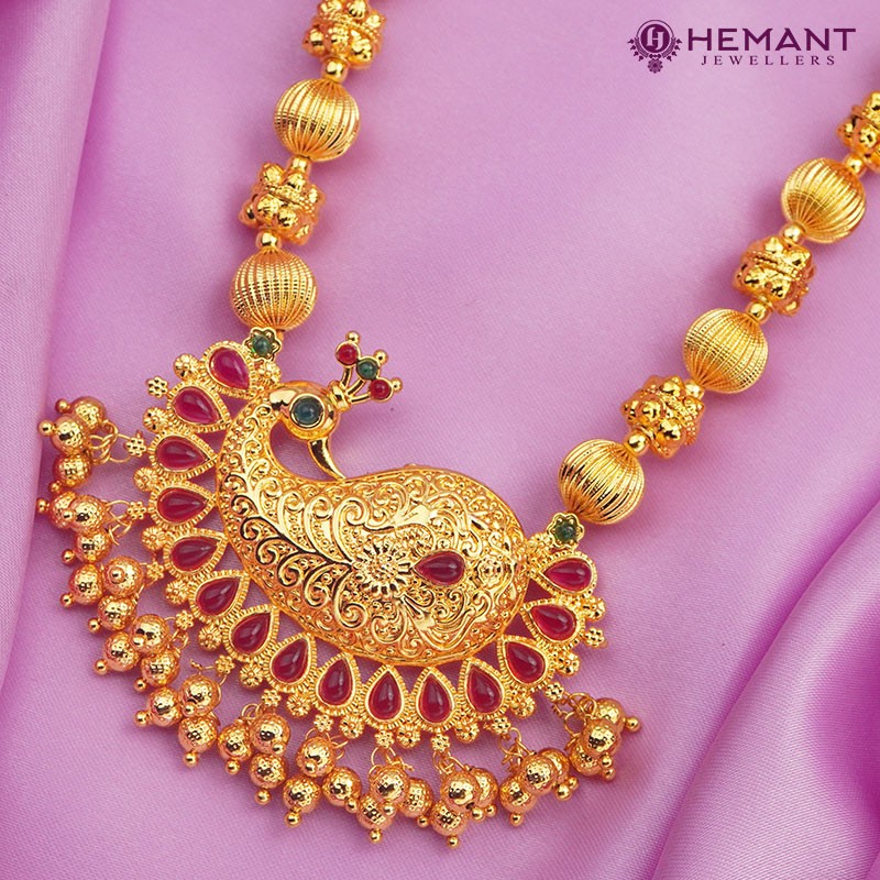 Traditional Maharashtrian Kolhapuri Micro Gold Plated Topra Mala Peacock Paan Pendal