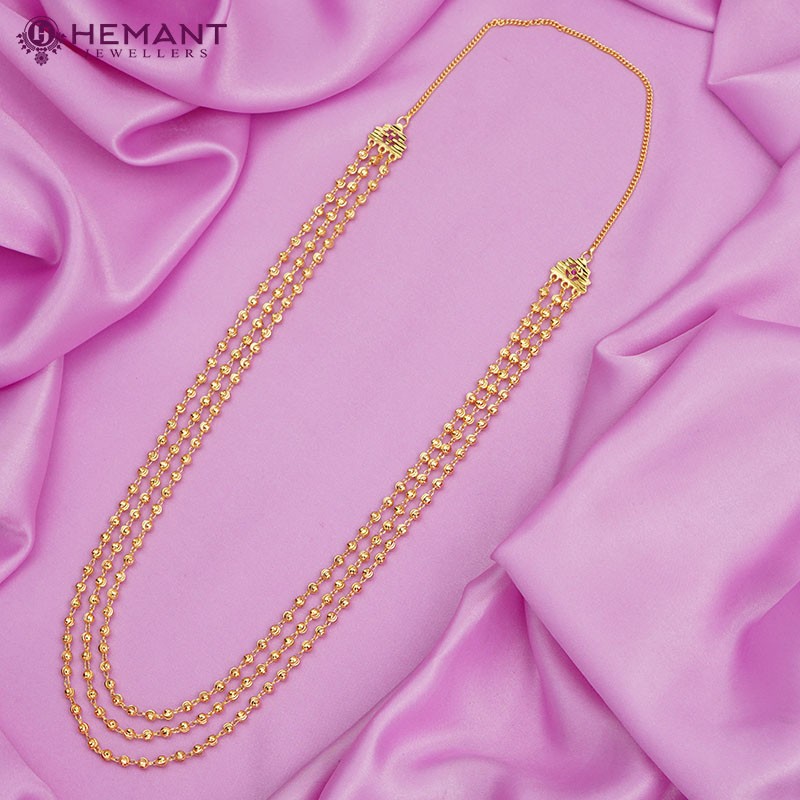 Traditional Maharashtrian Kolhapuri Micro Gold Plated Vertical Mala 4 MM III