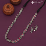 Traditional Maharashtrian Kolhapuri Oxidized Silver Bakuli Har I Line Stone (with earrings) - 5031