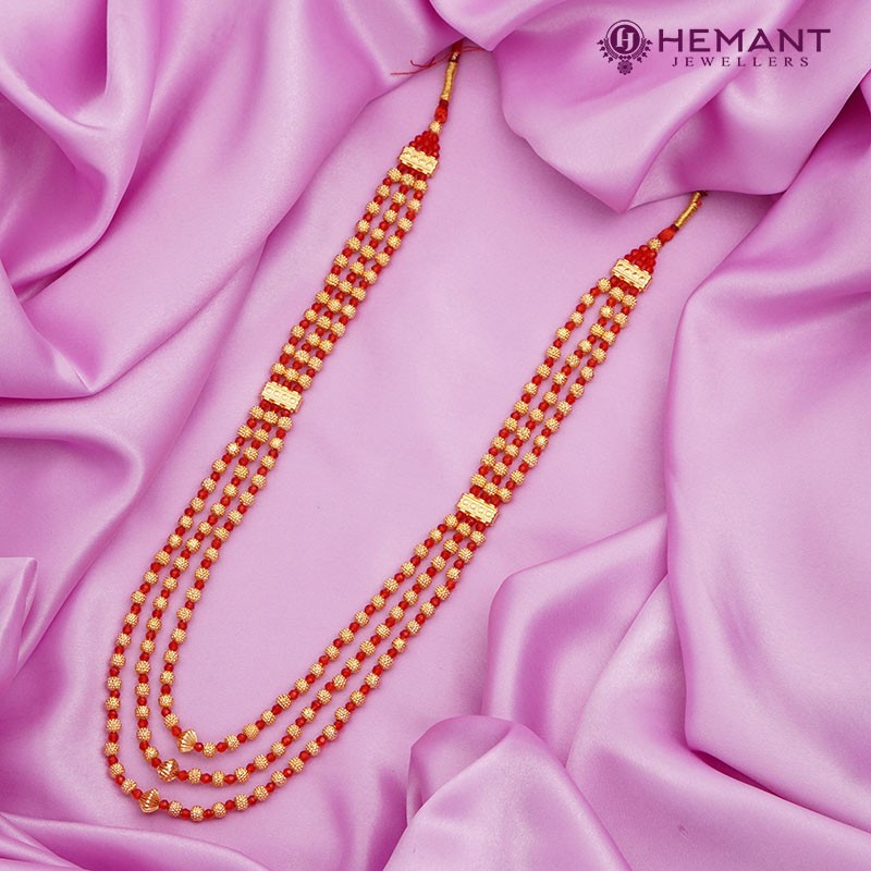 Traditional Maharashtrian Kolhapuri Spot Mala Red Color 3 Line