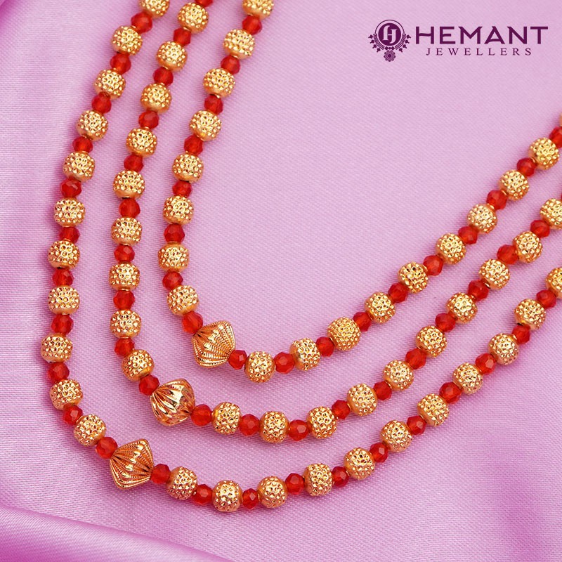 Traditional Maharashtrian Kolhapuri Spot Mala Red Color 3 Line