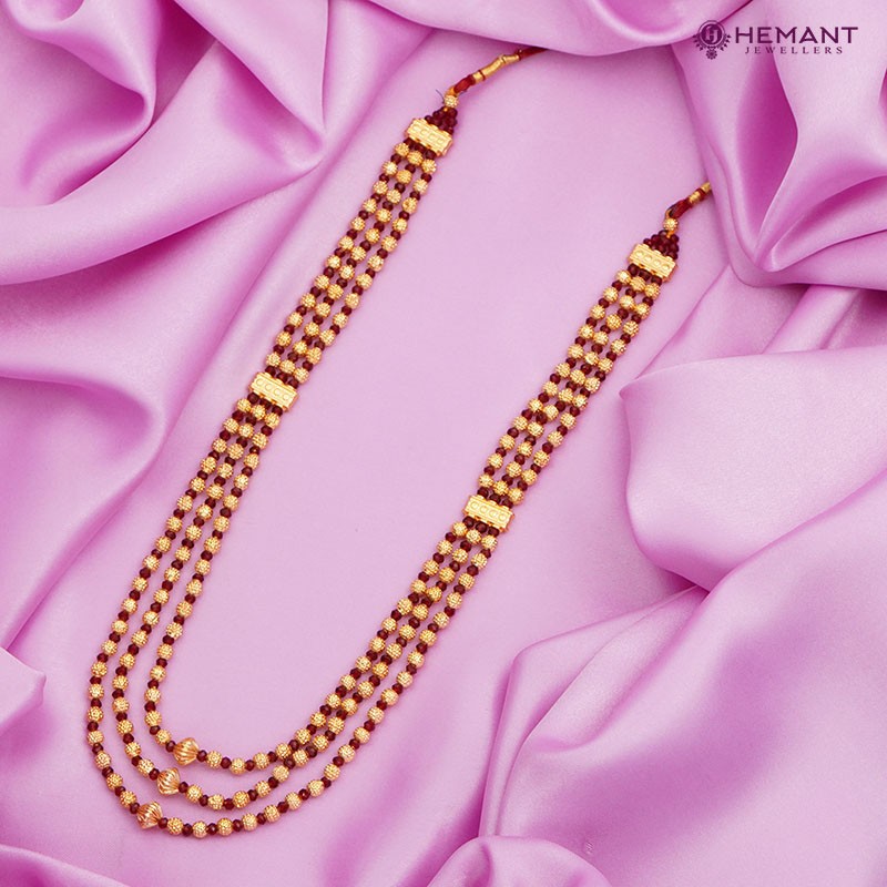 Traditional Maharashtrian Kolhapuri Spot Mala Maroon Color 3 Line