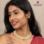 Traditional Maharashtrian Kolhapuri Thushi Patta Moti 3 Line Utar - 3656