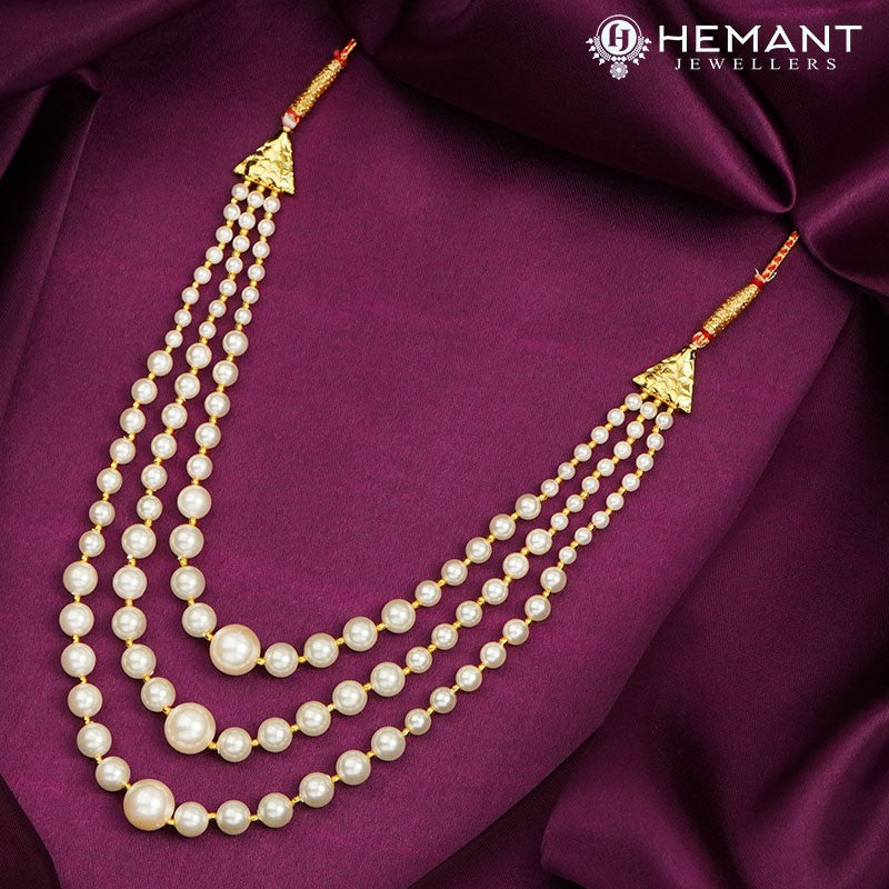 Traditional Maharashtrian Moti Mala Utar 3 Line - Bridal Set